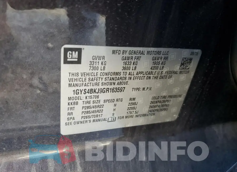 1GYS4BKJ9GR163597 Photo# 13