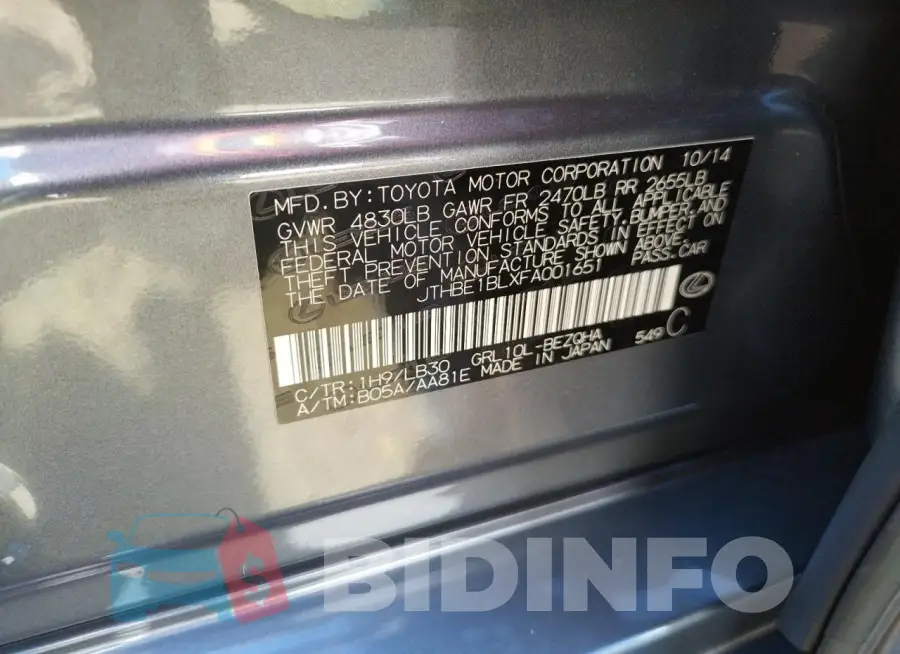 JTHBE1BLXFA001651 Photo# 12