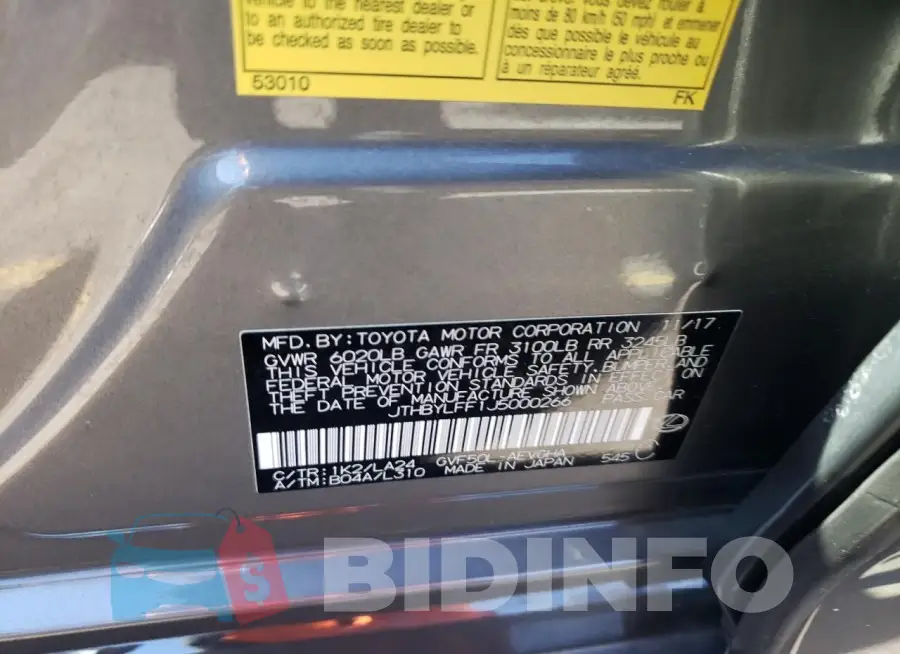 JTHBYLFF1J5000266 Photo# 13