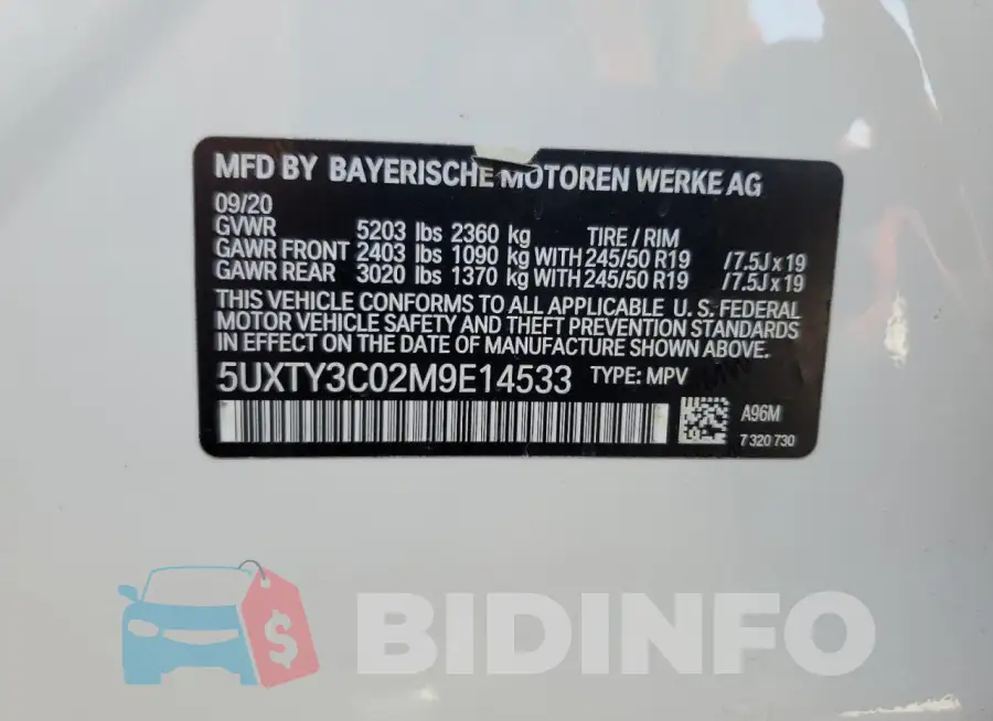 5UXTY3C02M9E14533 Photo# 13