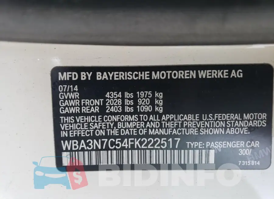 WBA3N7C54FK222517 Photo# 13
