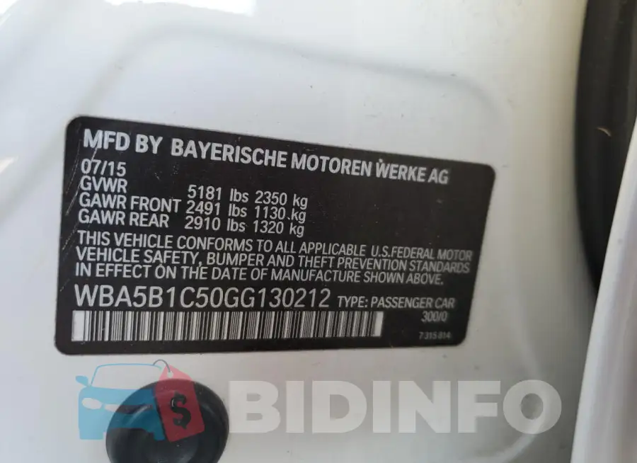 WBA5B1C50GG130212 Photo# 12