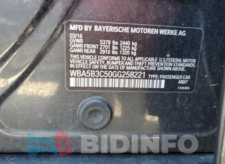 WBA5B3C50GG258221 Photo# 12