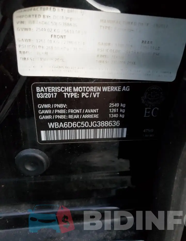 WBA6D6C50JG388636 Photo# 13