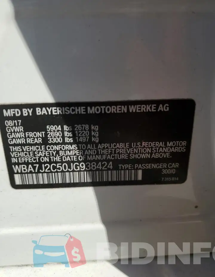 WBA7J2C50JG938424 Photo# 12
