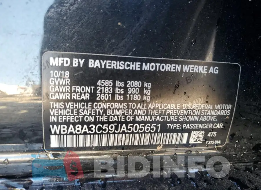 WBA8A3C59JA505651 Photo# 12
