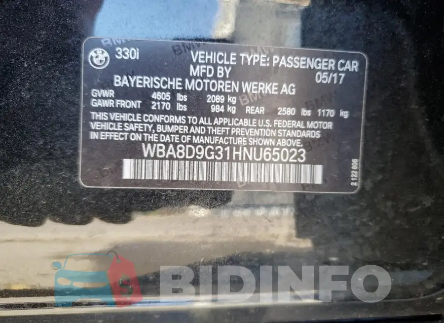 WBA8D9G31HNU65023 Photo# 13