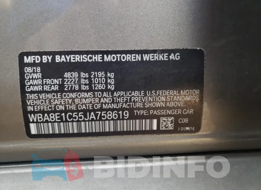 WBA8E1C55JA758619 Photo# 12