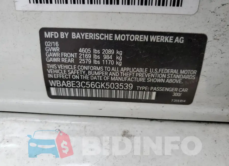 WBA8E3C56GK503539 Photo# 12