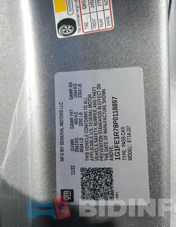 1G1FE1R78P0118897 Photo# 12