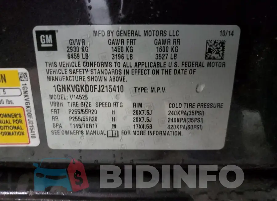 1GNKVGKD0FJ215410 Photo# 13