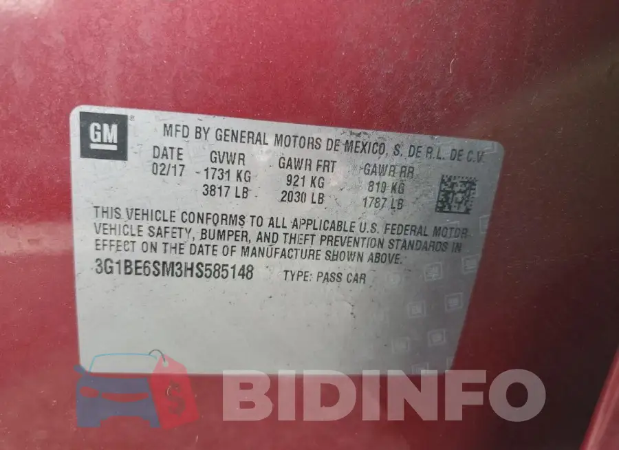 3G1BE6SM3HS585148 Photo# 13