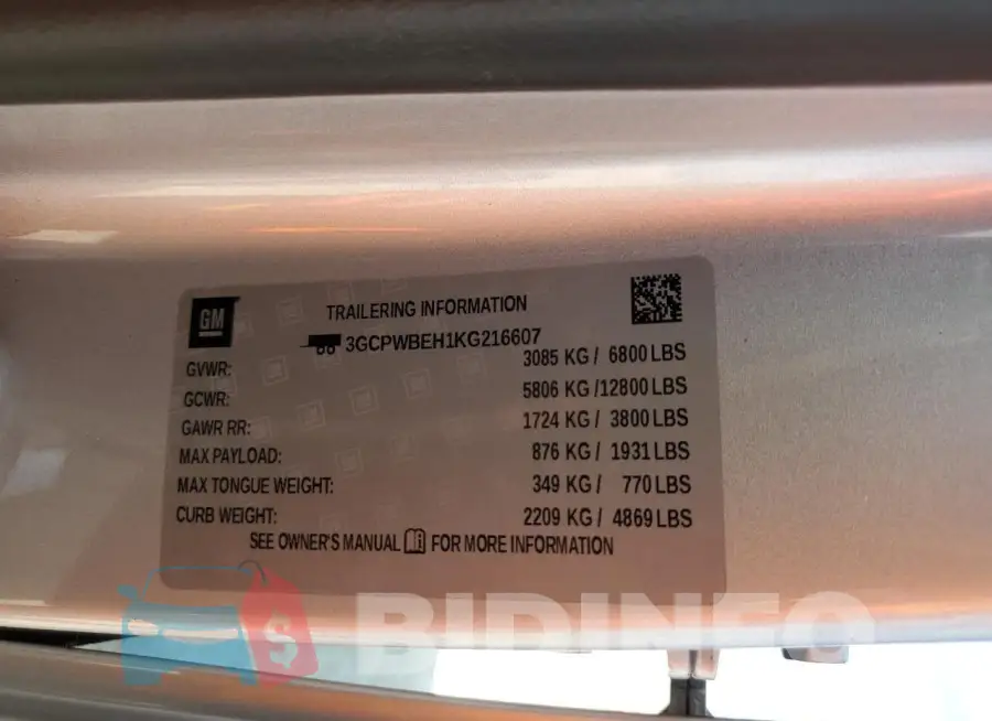 3GCPWBEH1KG216607 Photo# 14