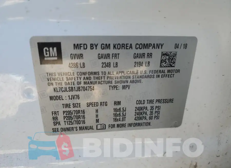 KL7CJLSB1JB704754 Photo# 13