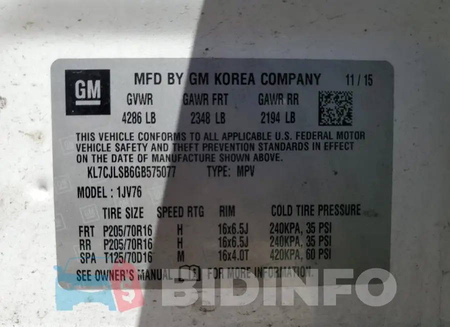 KL7CJLSB6GB575077 Photo# 13