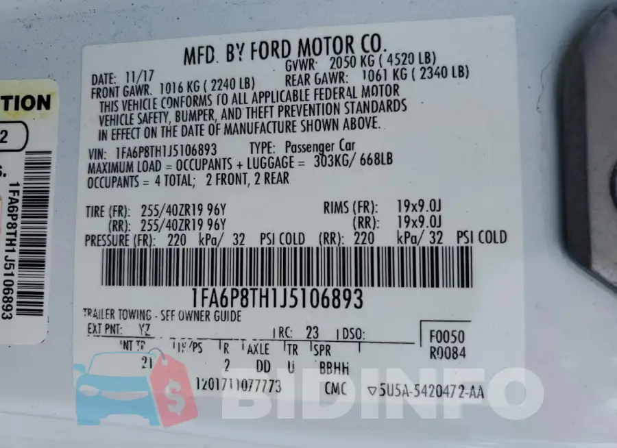 1FA6P8TH1J5106893 Photo# 12