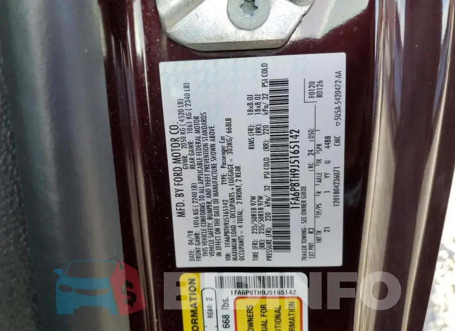 1FA6P8TH9J5165142 Photo# 12