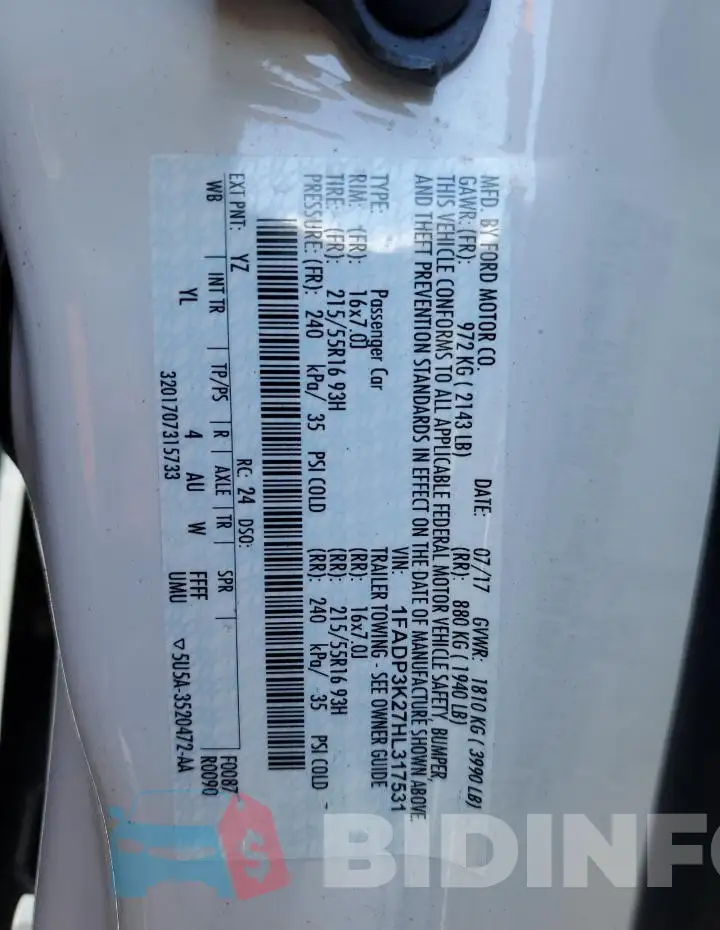 1FADP3K27HL317531 Photo# 13