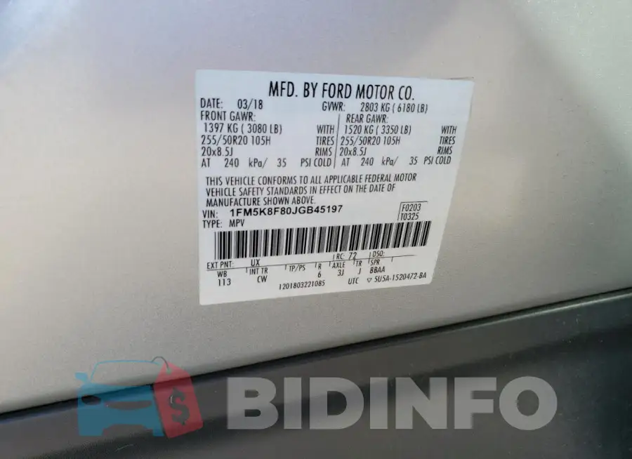 1FM5K8F80JGB45197 Photo# 13