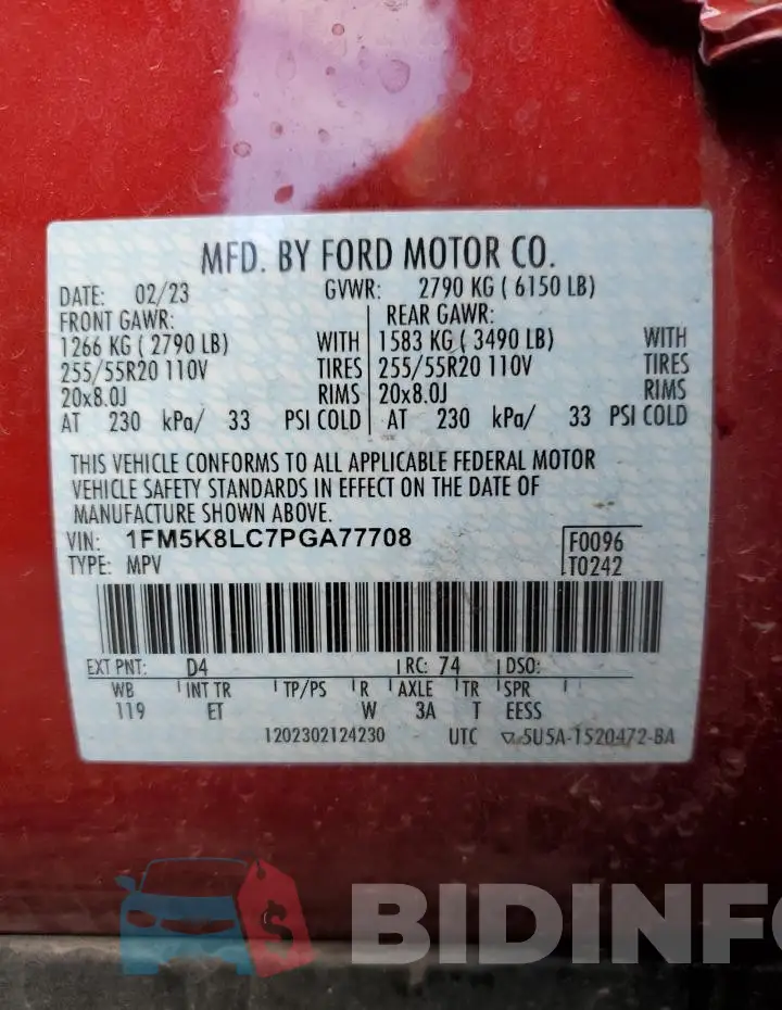 1FM5K8LC7PGA77708 Photo# 13