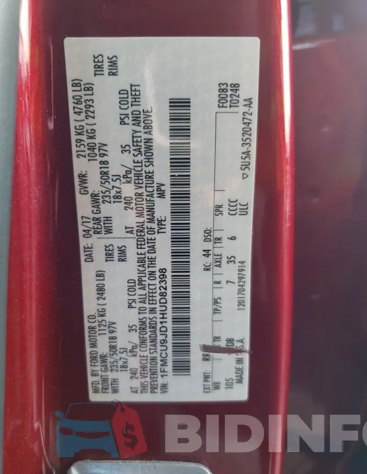 1FMCU9JD1HUD82398 Photo# 13