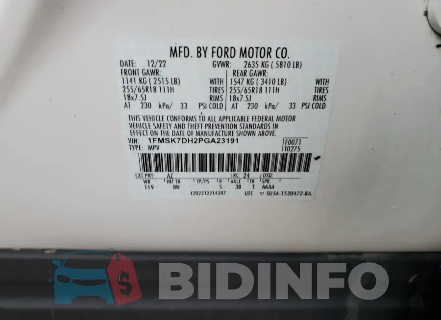 1FMSK7DH2PGA23191 Photo# 13