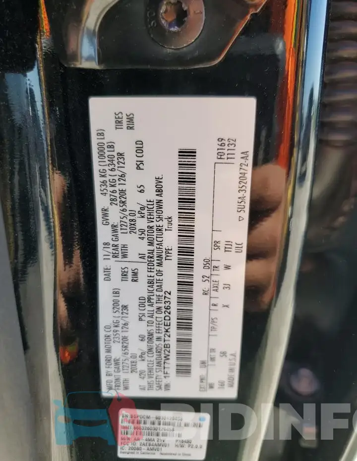 1FT7W2BT2KED26372 Photo# 12