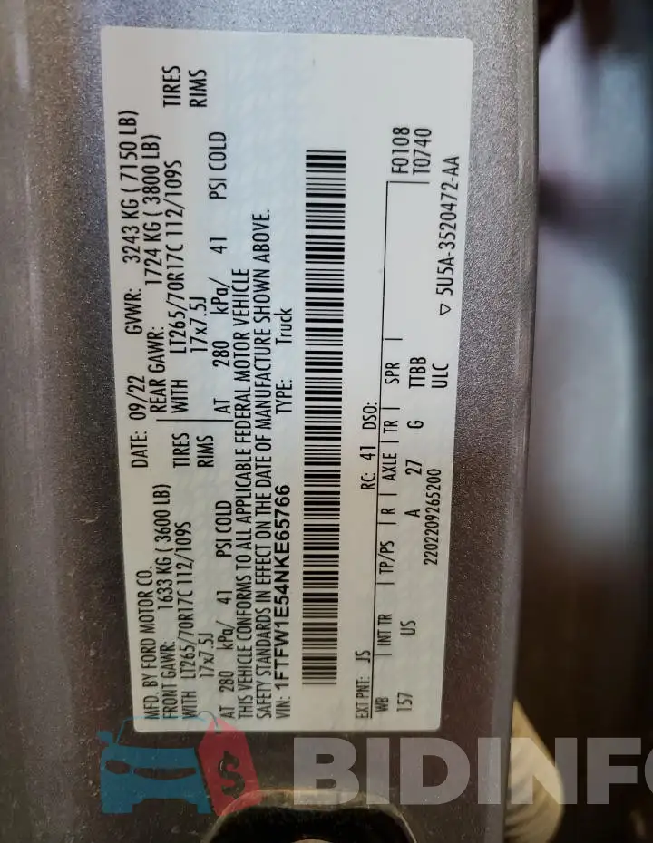 1FTFW1E54NKE65766 Photo# 13
