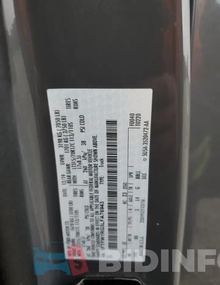1FTFW1RG3LFA76943 Photo# 13