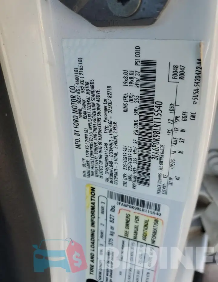 3FA6P0K98LR115540 Photo# 12
