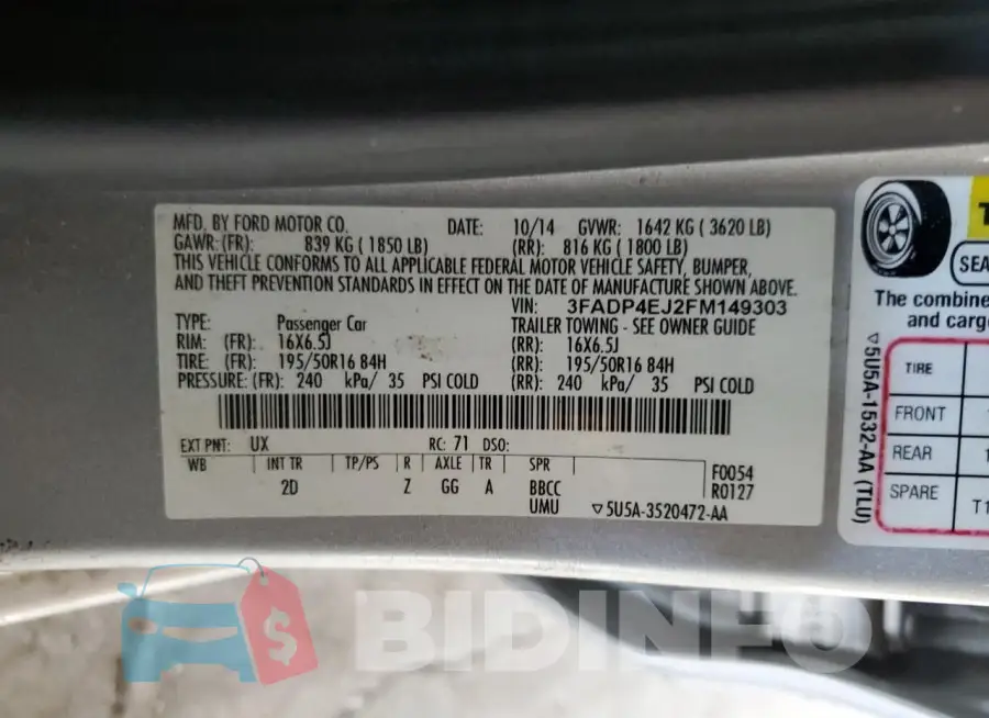 3FADP4EJ2FM149303 Photo# 12