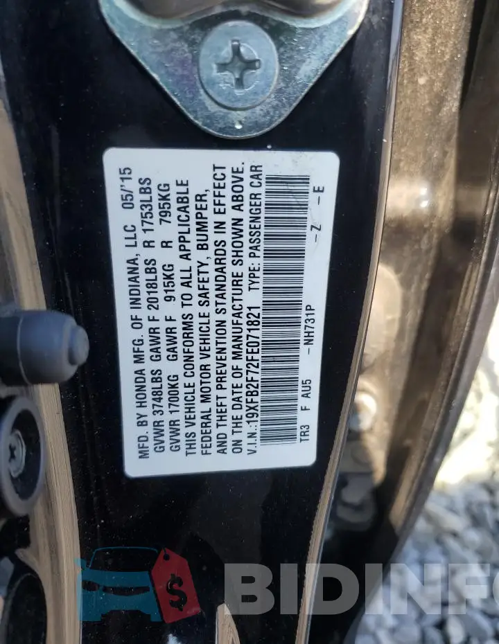 19XFB2F72FE071821 Photo# 12