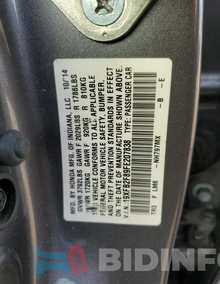 19XFB2F89FE207838 Photo# 12
