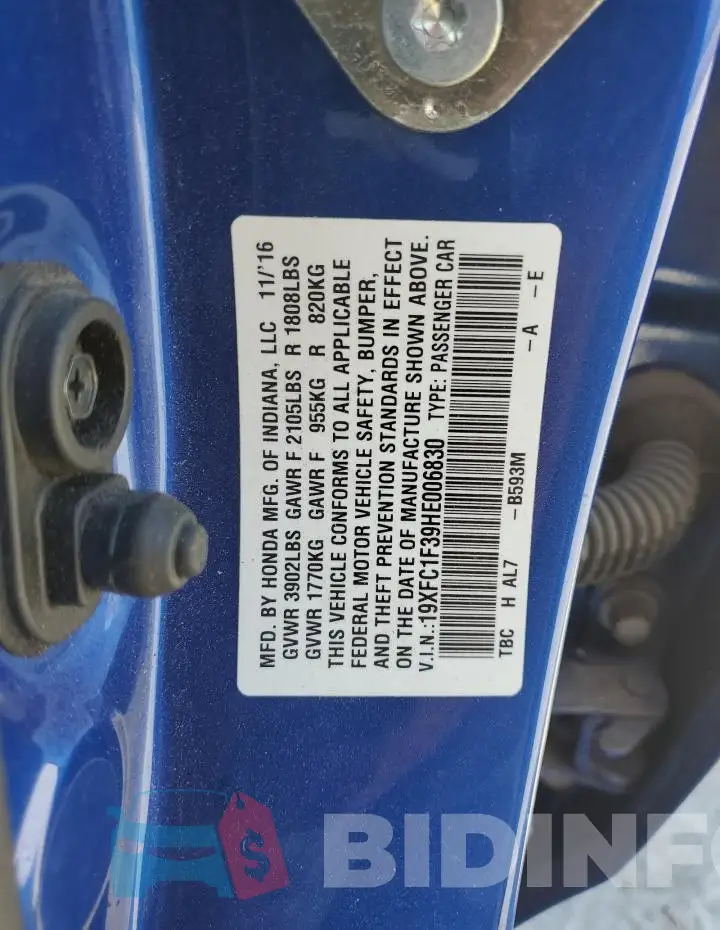 19XFC1F39HE006830 Photo# 12
