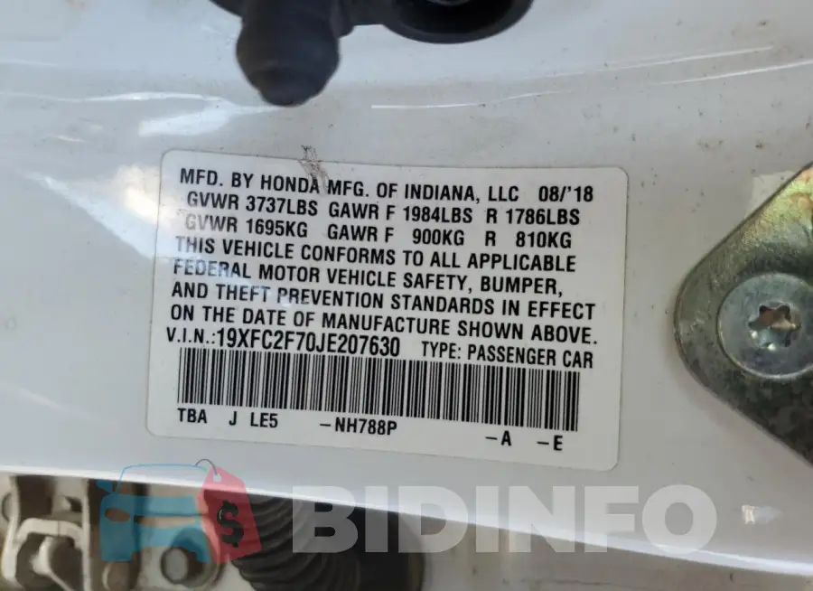 19XFC2F70JE207630 Photo# 13