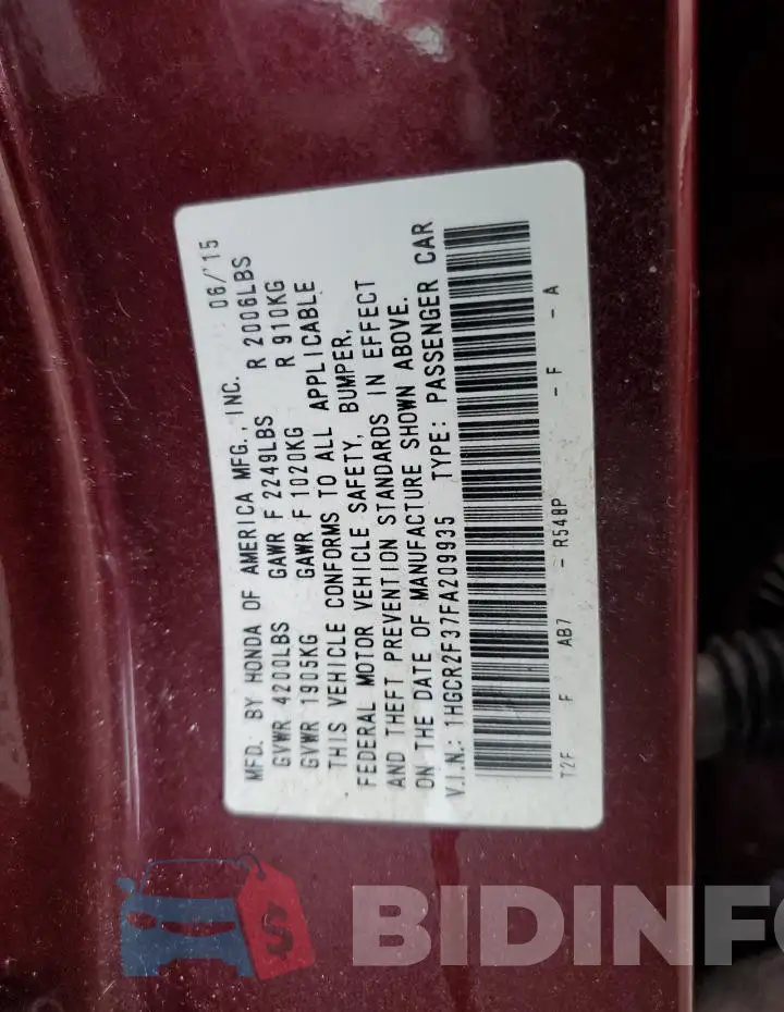 1HGCR2F37FA209935 Photo# 12