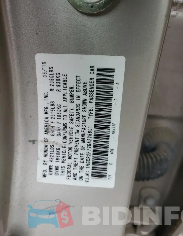 1HGCR2F72GA226601 Photo# 12