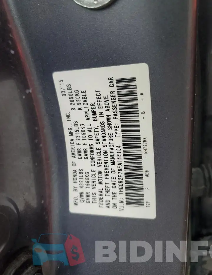 1HGCR2F76FA146104 Photo# 13