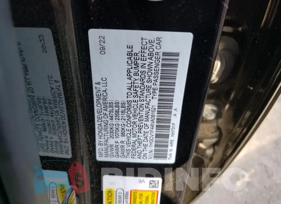 1HGCV1F44NA081621 Photo# 12