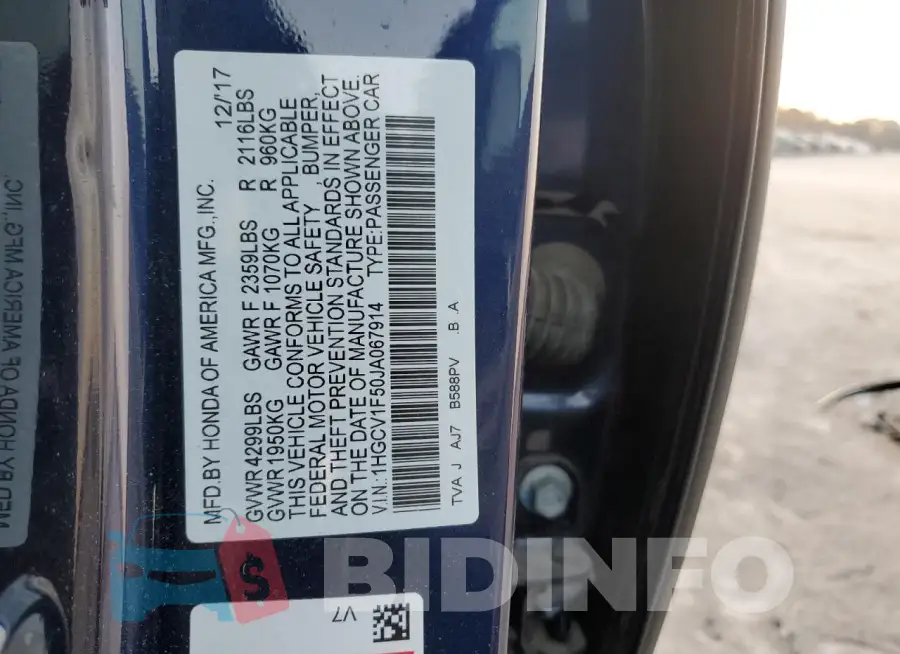 1HGCV1F50JA067914 Photo# 13