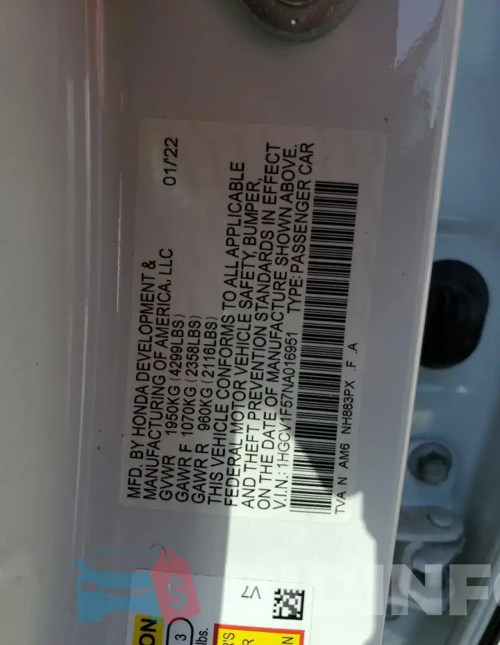 1HGCV1F57NA016951 Photo# 13