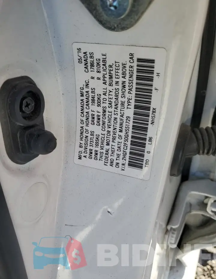 2HGFC2F50GH551729 Photo# 12