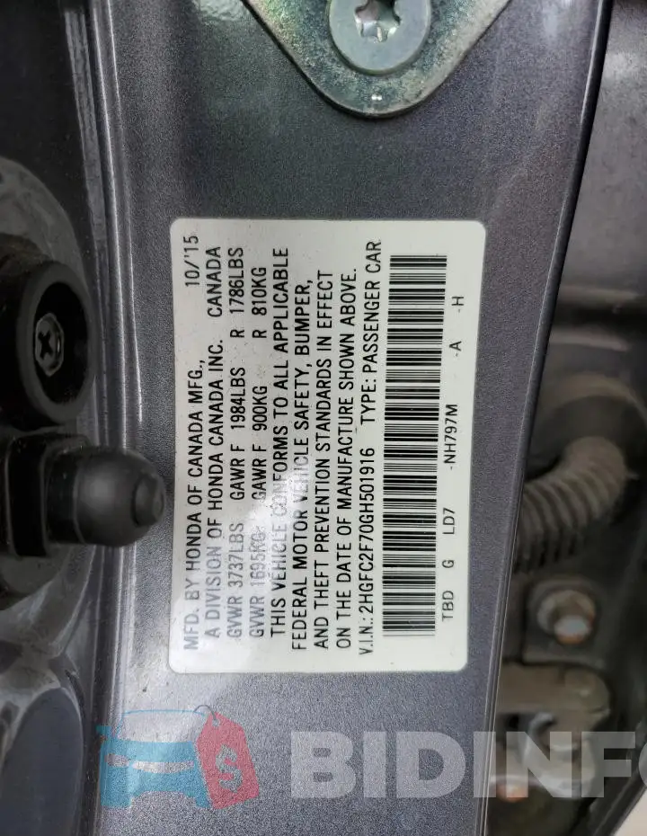 2HGFC2F70GH501916 Photo# 12