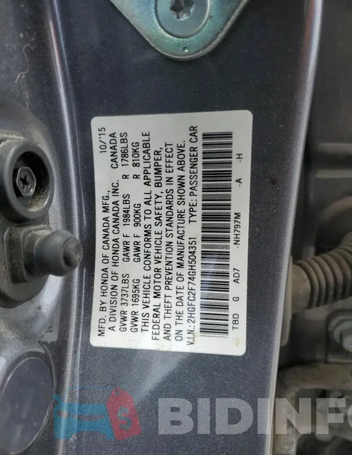 2HGFC2F74GH504351 Photo# 12