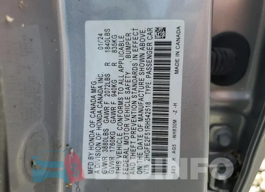 2HGFE2F51RH542518 Photo# 13