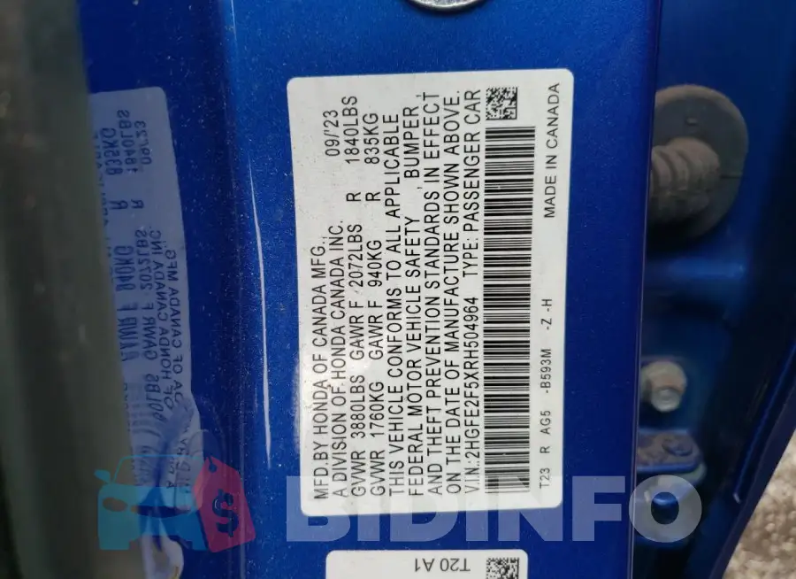 2HGFE2F5XRH504964 Photo# 12
