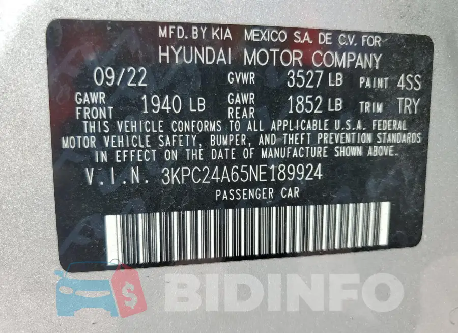3KPC24A65NE189924 Photo# 12