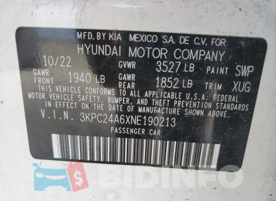 3KPC24A6XNE190213 Photo# 12