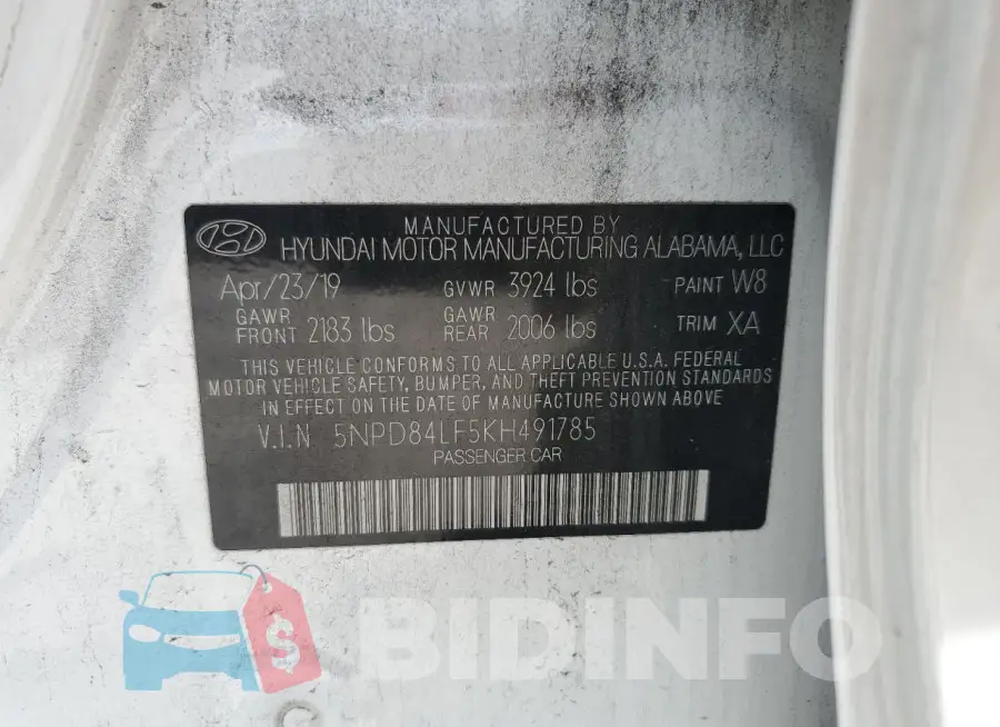 5NPD84LF5KH491785 Photo# 12
