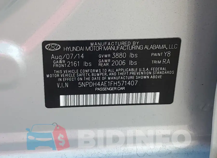 5NPDH4AE1FH571407 Photo# 12